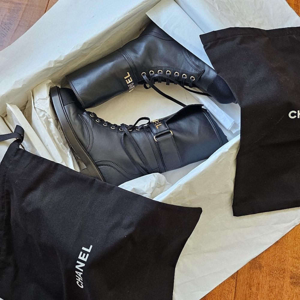 NEW Chanel lace up boots SZ 37 (hard to find + unworn) - Picture 2 of 11